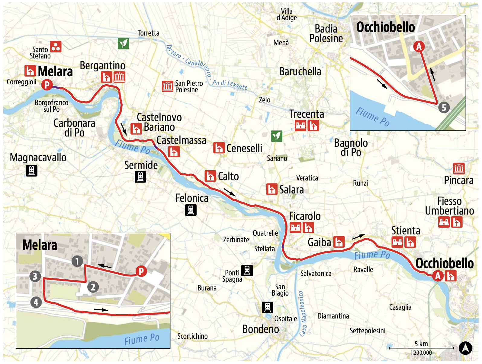 Mappa La Sinistra Po da Melara ad Occhiobello